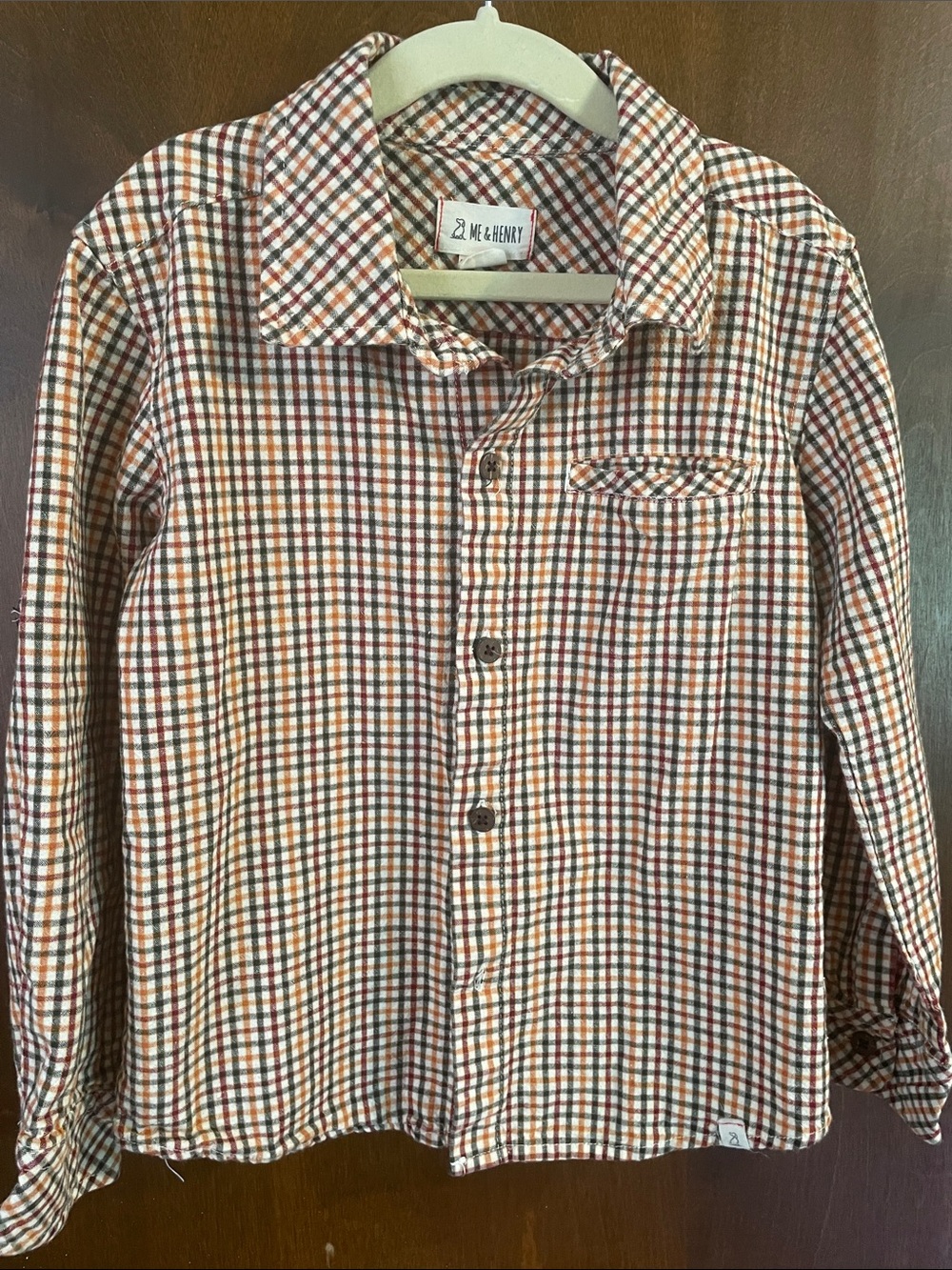Me & Henry Orange Plaid Button-Front Kids Shirt
